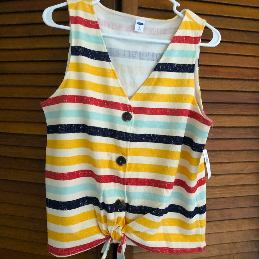 Multi stripe tie hem shirt for women
